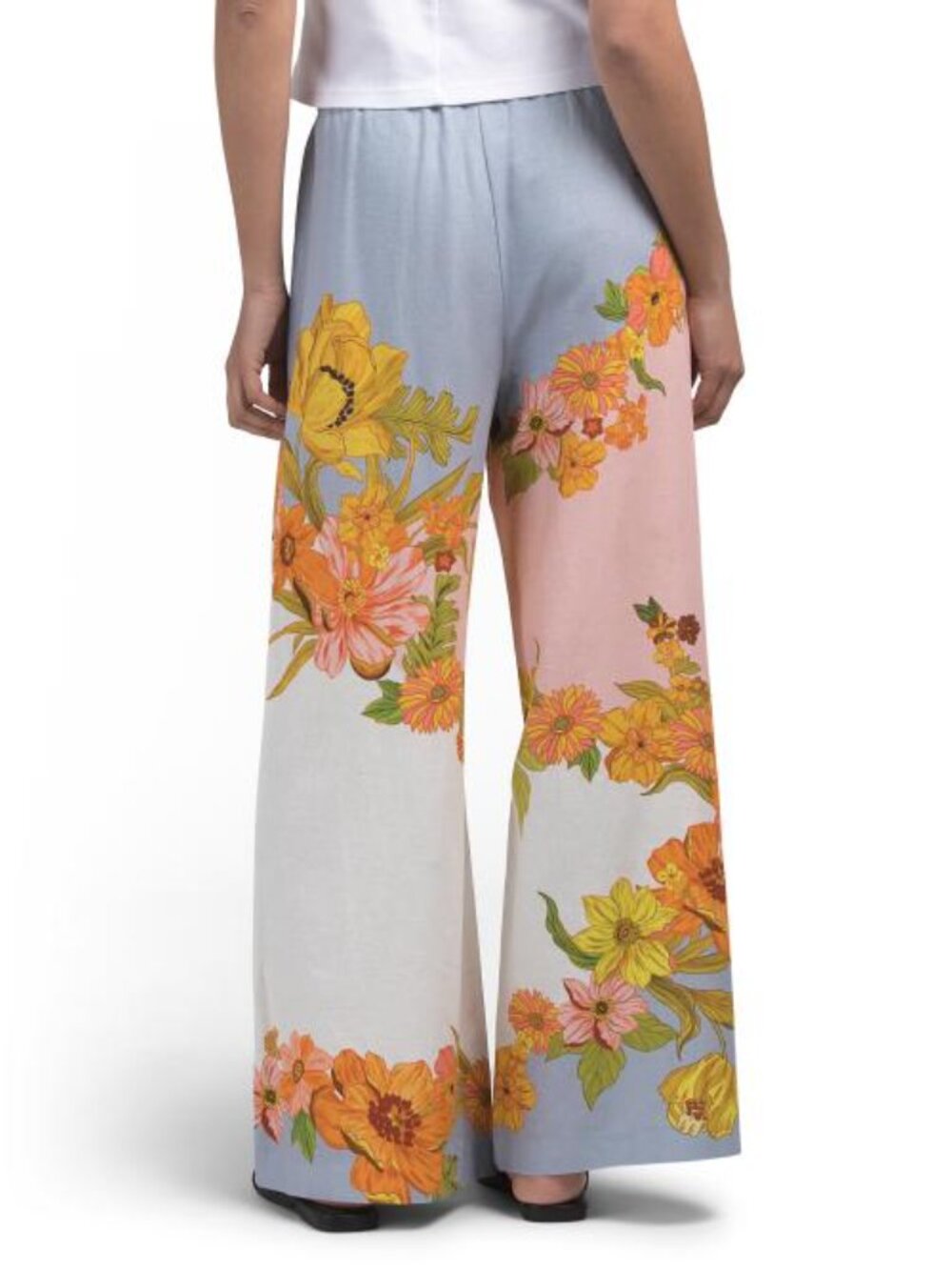 MAISON D'AMELIE Linen Blend Printed Wide Leg Pants With Elastic Waist - Picture 2 of 3